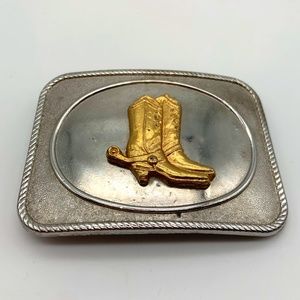 Vintage Silver Cowboy Boots Rounded Square Western Belt Buckle